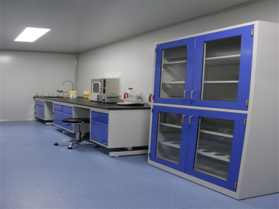 實驗室微生物室、pvc地面、全鋼器皿柜、純手工凈化板制作、全鋼邊臺、水盆水嘴、傳遞窗